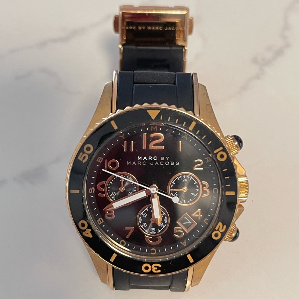 Marc by Marc Jacobs Black and Rose Gold Chronograph Watch
